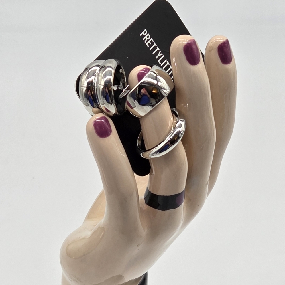 PrettyLittleThing Shiny Chunky Silver Ring Set